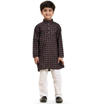 Black Stripes Cotton Jacquard Kurta Pajama Set for Boys\\Traditional Wear 3
