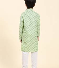 Green Floral Cotton Jacquard Kurta Pajama Set for Boys Ethnic Wear