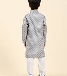 Blue Floral Cotton Jacquard Kurta Pajama Set for Boys Ethnic Wear