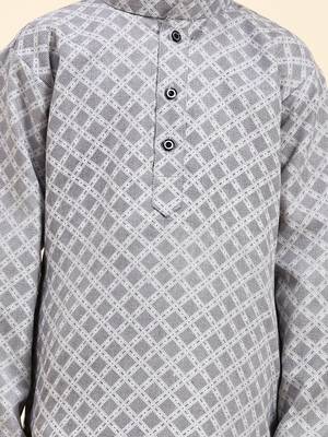 Blue Floral Cotton Jacquard Kurta Pajama Set for Boys Ethnic Wear 7