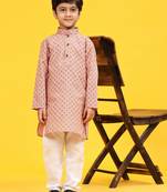 Pink Floral Cotton Jacquard Kurta Pajama Set for Boys Ethnic Wear