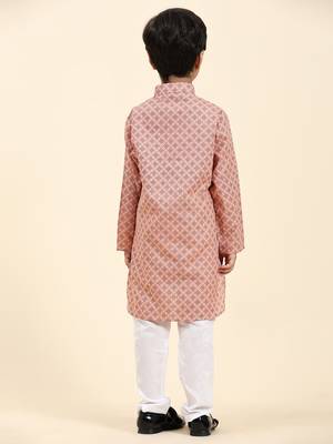 Pink Floral Cotton Jacquard Kurta Pajama Set for Boys Ethnic Wear 2