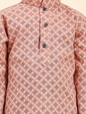 Pink Floral Cotton Jacquard Kurta Pajama Set for Boys Ethnic Wear 6