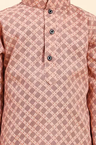 Pink Floral Cotton Jacquard Kurta Pajama Set for Boys Ethnic Wear