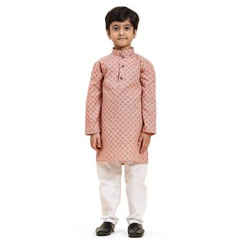 Pink Floral Cotton Jacquard Kurta Pajama Set for Boys Ethnic Wear 8