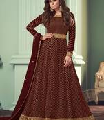 Dark Maroon Color Georgette Embroidered Anarkali Salwar Kameez