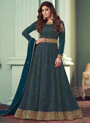 Dark Teal Color Georgette Embroidered Anarkali Salwar Kameez 1