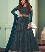 Dark Teal Color Georgette Embroidered Anarkali Salwar Kameez