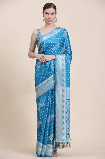 Rujave Sky Blue Chiffon Sarees With Blouse