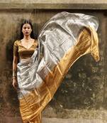 Gold and Silver Dual Handloom Tissue Saree Without Blouse