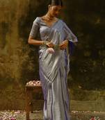 Midnight Blue And Grey Handloom Tissue Saree Without Blouse