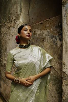 Pastel Pista Handloom Tissue Saree 2