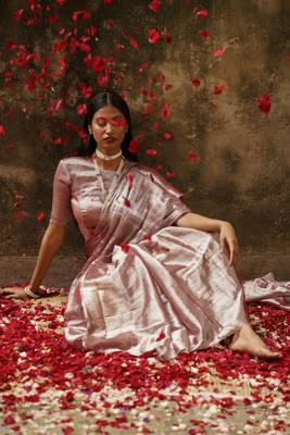 Pastel Coffee Hand Woven Tissue Saree  1