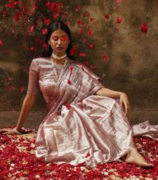 Pastel Coffee Hand Woven Tissue Saree 