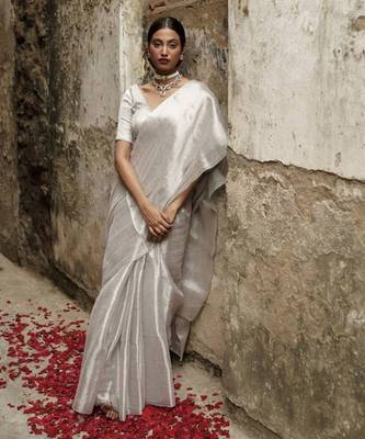 Milky White Handloom Tissue Saree Without Blouse 1