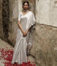 Milky White Handloom Tissue Saree Without Blouse