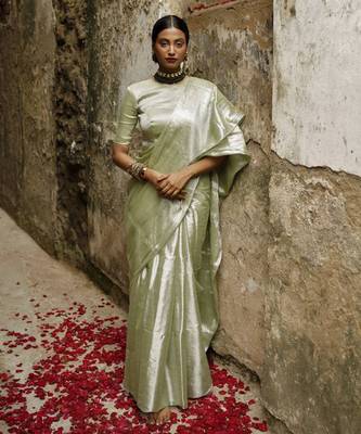 Pastel Pista Handloom Tissue Saree 1