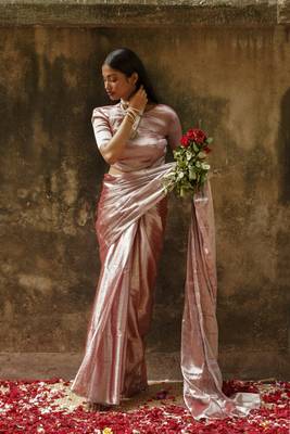 Pastel Coffee Hand Woven Tissue Saree  2