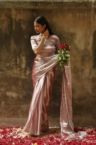 Pastel Coffee Hand Woven Tissue Saree 