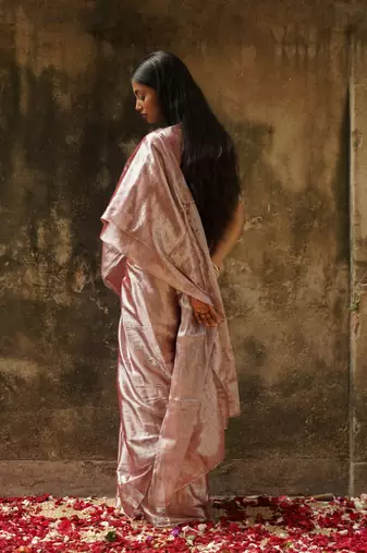 Pastel Coffee Hand Woven Tissue Saree 
