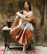 Copper And Silver Tissue Saree Without Blouse