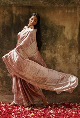 Pastel Coffee Hand Woven Tissue Saree  4