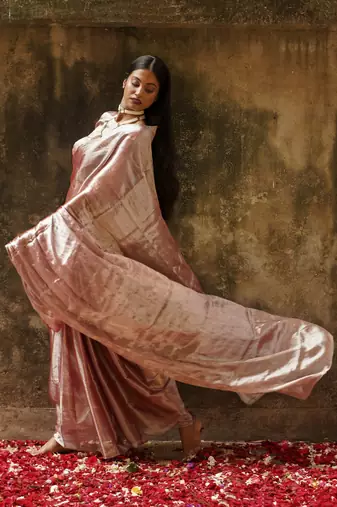 Pastel Coffee Hand Woven Tissue Saree 