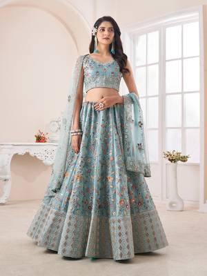 Fusionic turquoise embroidered lehenga-choli with blouse 1