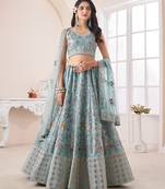 Fusionic turquoise embroidered lehenga-choli with blouse