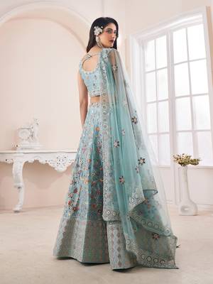 Fusionic turquoise embroidered lehenga-choli with blouse 3