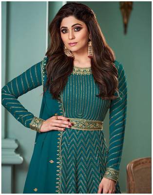 Dark Teal Color Georgette Embroidered Anarkali Salwar Kameez 2