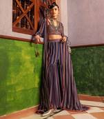 Blue printed & embroidered jacket set