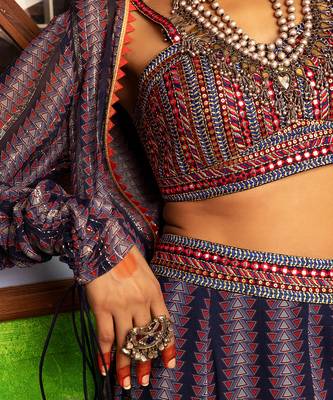 Blue printed & embroidered jacket set 3