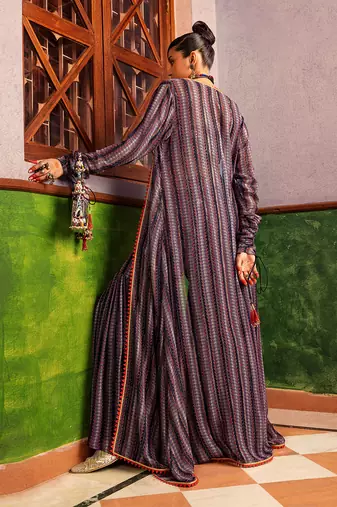 Blue printed & embroidered jacket set