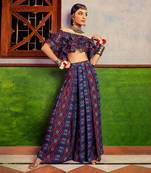 Blue printed ruffles top & pant set