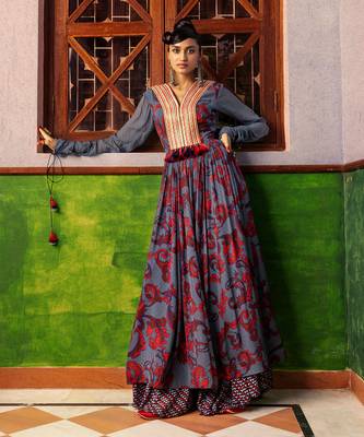 Blue printed & embroidered dress 2