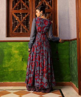 Blue printed & embroidered dress 3