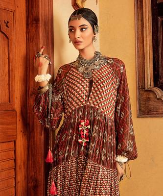 Brown printed tiered dress 2