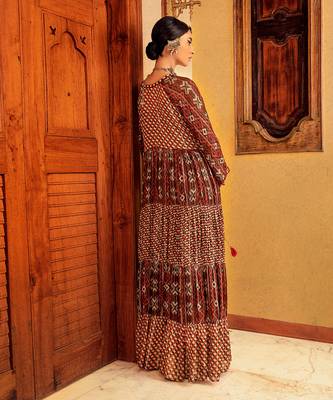Brown printed tiered dress 3