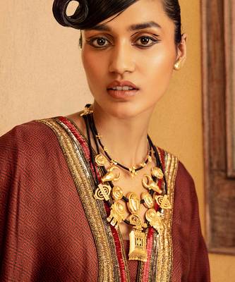 Brown satin printed dress 3