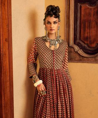 Brown cotton printed dress 2