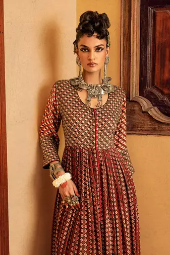 Brown cotton printed dress