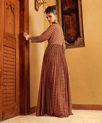 Brown cotton printed dress 3