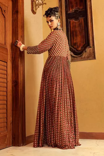 Brown cotton printed dress