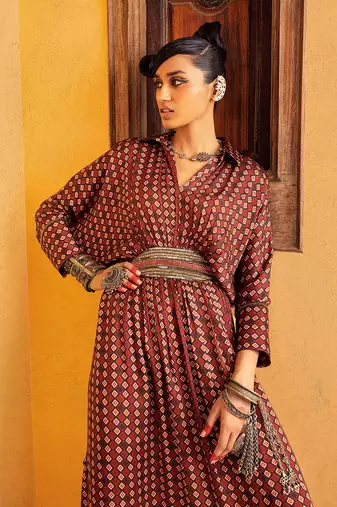 Brown printed dress