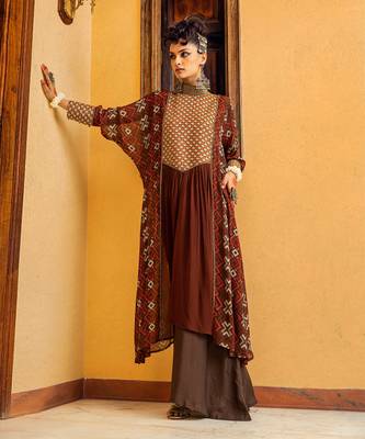 Brown georgette printed dress 1