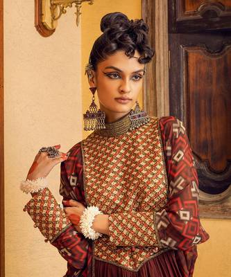 Brown georgette printed dress 2