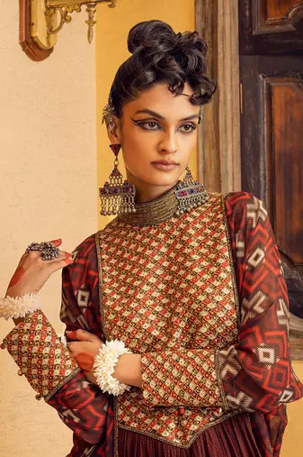 Brown georgette printed dress