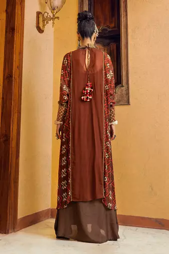 Brown georgette printed dress