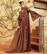 Brown printed & embroidered dress